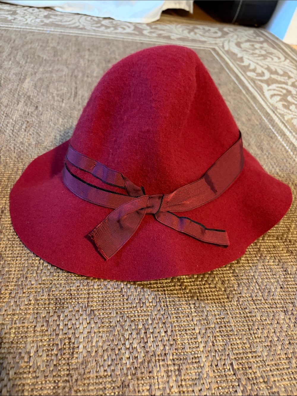 Burgundy Italian Wool Felt Floppy Fedora with Ribbon Bow - Cervo by Barbisio